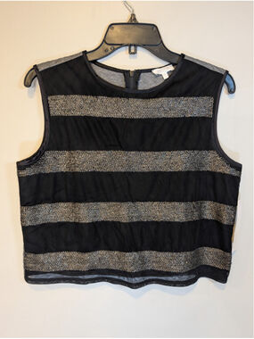 Weston Wear Metallic Striped Mesh Crop Top S Sleeveless Silver Black Retro Y2K